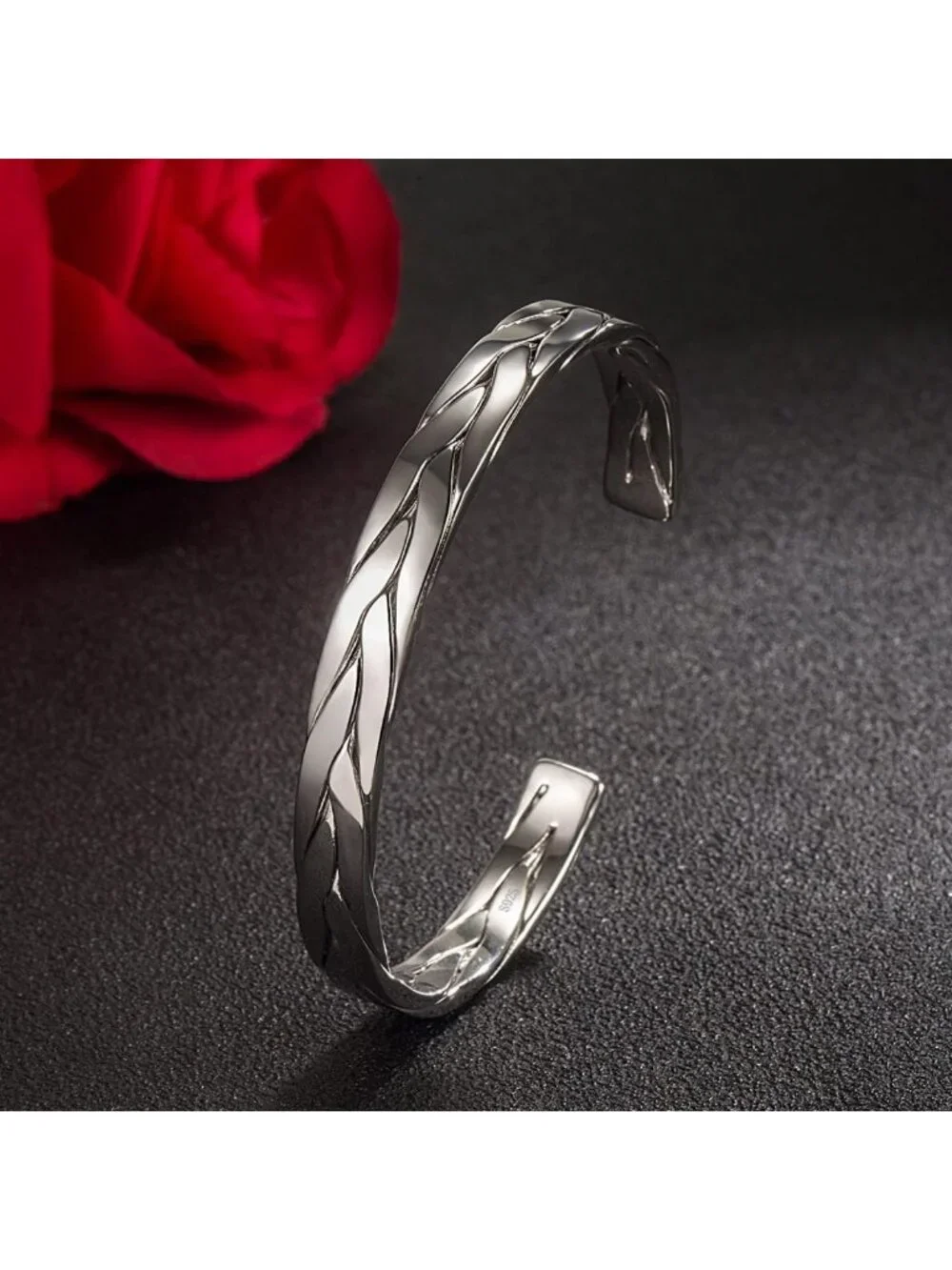 Stylish Adjustable 925 Sterling Silver Cuff Bracelet for Couples - Gift-Ready
